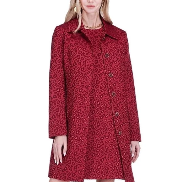 Jade Red Collar Fitted Coat Cheetah Print Brocade Size XL - Picture 9 of 14